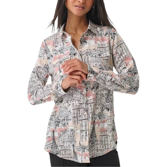 Karl Lagerfield Whimsical Print Collar Pocket Roll-Tab Shirt Dune Pink - L - Picture 1 of 12
